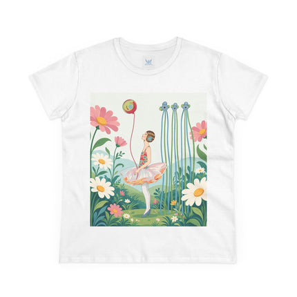 🌼🎈 The Garden Balloon Dancer Cotton Tee – Art Deco Floral Whimsy