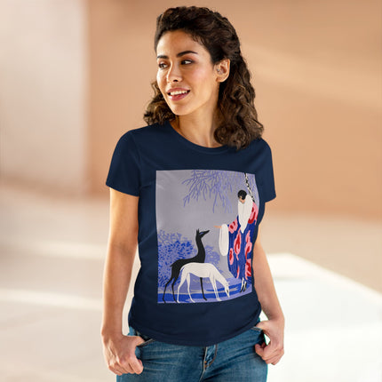 🦌🌸 The Lady Of The Graceful Deer Cotton Tee – Art Deco Garden Elegance