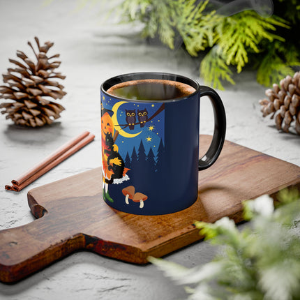 🎃🐈‍⬛ The Little Pumpkin Witch And Her Black Cat Colorful Mug – Whimsical Halloween Charm