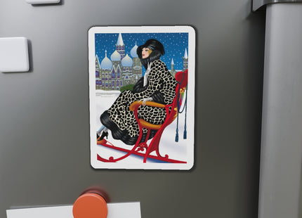 Elegant Winter Woman in Sleigh Die-Cut Magnets (5 Sizes)