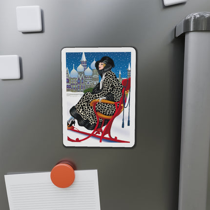Elegant Winter Woman in Sleigh Die-Cut Magnets (5 Sizes)