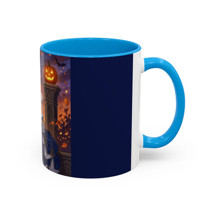 🎃💙 The Pumpkin Lantern Courtship Colorful Mug – Romantic Halloween Elegance