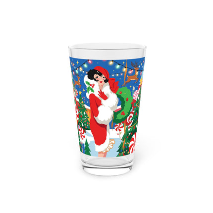 🦌🍬 The Lady Of The Peppermint Christmas Garden Pint Glass – Colorful Art Deco Holiday Fantasy