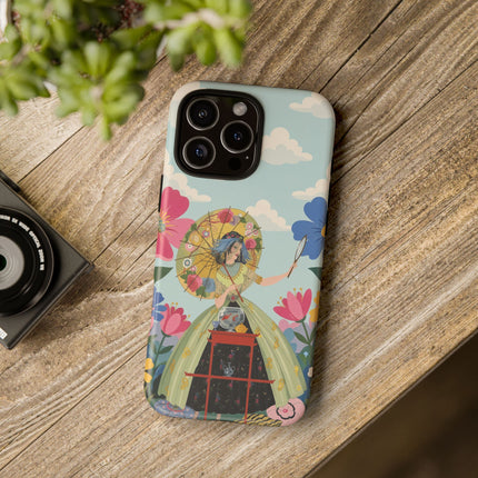 🌸🪞 The Floral Parasol Reflection Phone Case – Art Deco Garden Fantasy
