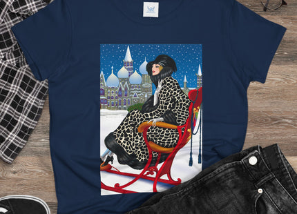 Elegant Winter Woman in Sleigh Women's Midweight Cotton Tee