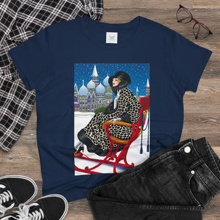 Elegant Winter Woman in Sleigh Women's Midweight Cotton Tee