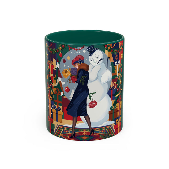 ☃️🎄 The Snowman's Christmas Companion Colorful Mug – Art Deco Holiday Fantasy