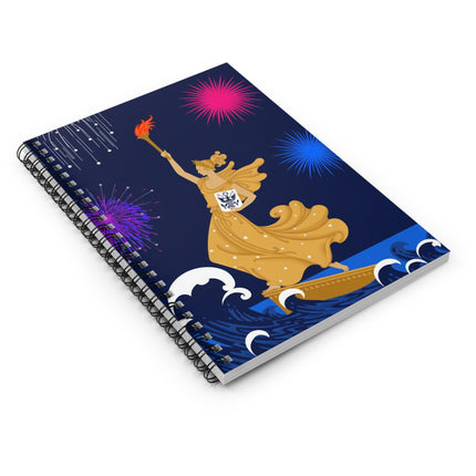 Liberty's Triumph Spiral Notebook – Art Deco Glory & Festive Power