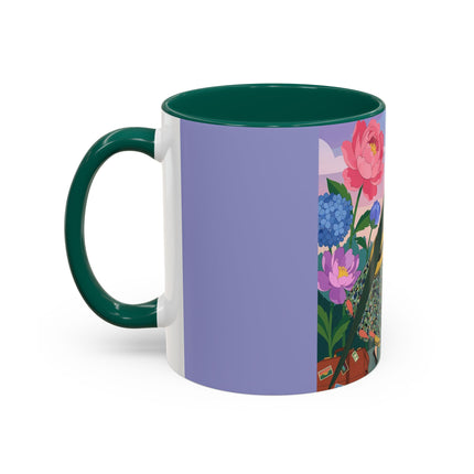 The Lady And The Crimson Birdcage Colorful Mugs – Art Deco Tropical Garden Elegance