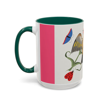 Goldfinch & Pink Flowers Colorful Mugs – Vibrant Spring & Bold Beauty