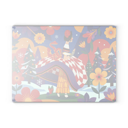 🌈❄️ The Lady Of The Kaleidoscope Snow Glass Cutting Board – Art Deco Holiday Fantasy