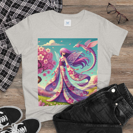 Petals in the Wind: The Kimono Fairy and the Sky Dragon Cotton Tee