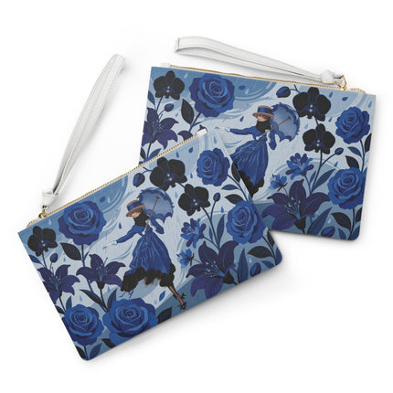 ☔💙 The Blue Rain Promenade Clutch Bag – Art Deco Floral Fashion