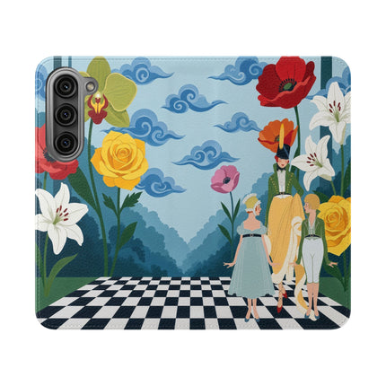 🌺♟️ The Ladies Of The Checkerboard Garden Flip Case – Art Deco Floral Fantasy