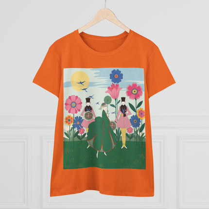 🌸🎩 The Lady Of The Giant Flower Garden Cotton Tee – Art Deco Floral Promenade