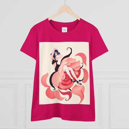 🌹🖤 The Lady Of The Blushing Rose Cotton Tee – Art Deco Fashion Illustration
