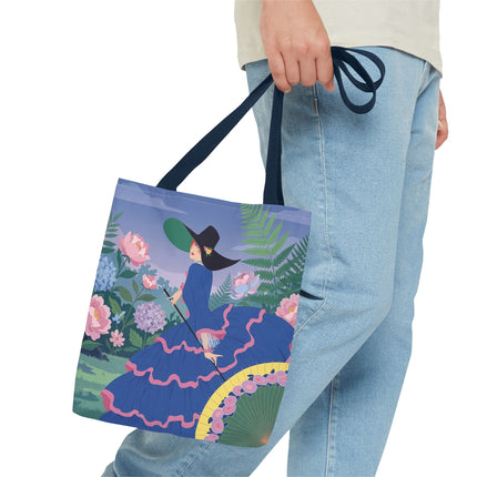 🌸💙 The Lady Of The Blue Garden Promenade Tote Bag – Art Deco Floral Fashion
