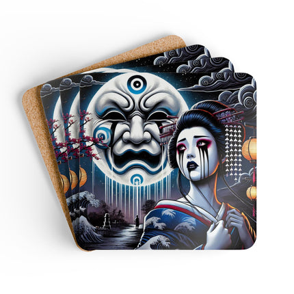 Geisha’s Black Ink Tears Corkwood Coaster Set