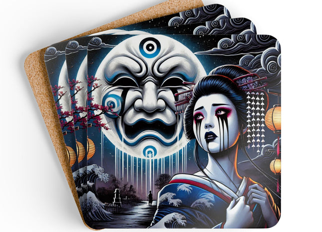 Geisha’s Black Ink Tears Corkwood Coaster Set