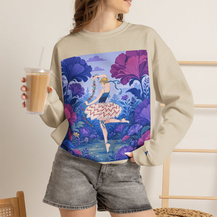 🌸🩰 The Enchanted Garden Ballet Crewneck Sweatshirt – Art Deco Floral Whimsy