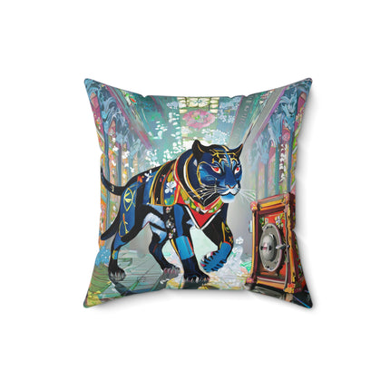 Cyber Panther's Hunt Spun Polyester Square Pillow