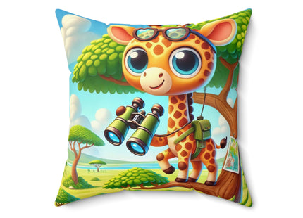 Giraffe Lookout Spun Polyester Square Pillow