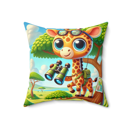 Giraffe Lookout Spun Polyester Square Pillow