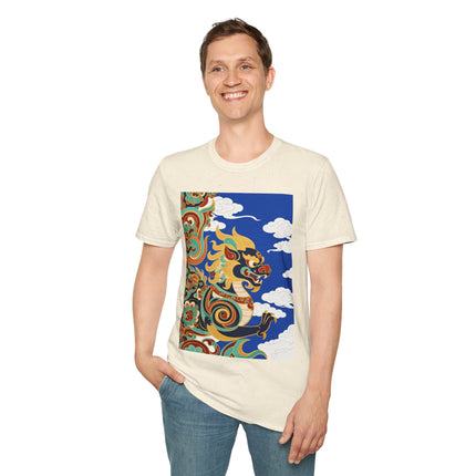 🦁☁️ The Celestial Snow Lion Softstyle T-Shirt – Tibetan Mythical Guardian & Sacred Clouds