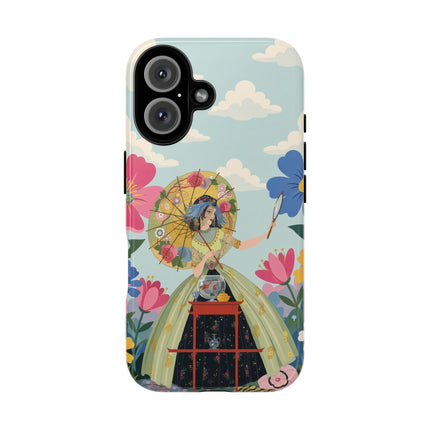 🌸🪞 The Floral Parasol Reflection Phone Case – Art Deco Garden Fantasy