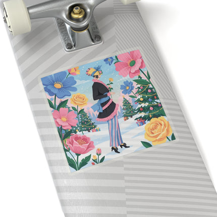 🌹🎄 The Golden Rose Of Winter Kiss-Cut Sticker – Art Deco Holiday Fantasy