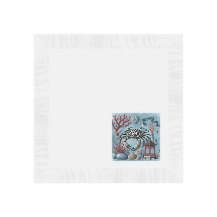 Spotted Crab & Pagoda White Coined Napkins – Mystical Ocean & Asian Harmony