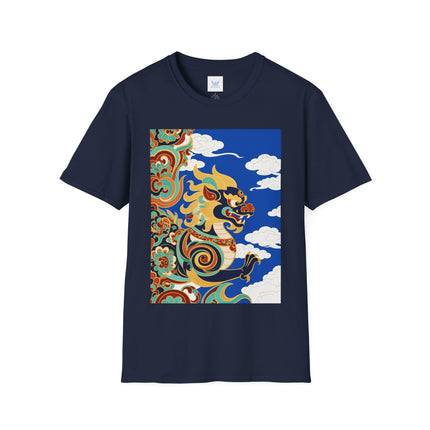 🦁☁️ The Celestial Snow Lion Softstyle T-Shirt – Tibetan Mythical Guardian & Sacred Clouds