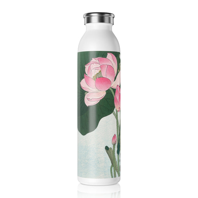 Blooming Lotus Flowers by Ohara Koson Slim Water Bottle