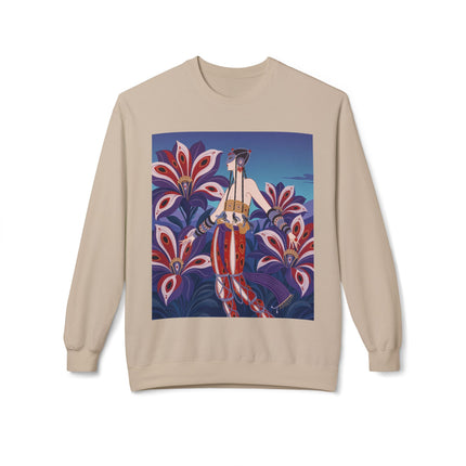 🎭🌺 The Enchanted Peacock Blossom Dancer Midweight Crewneck Sweatshirt – Art Deco Floral Fantasy