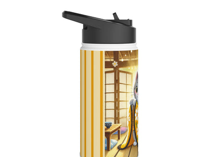 Playful Kitten in the Tea Room Stainless Steel Water Bottle, Standard Lid