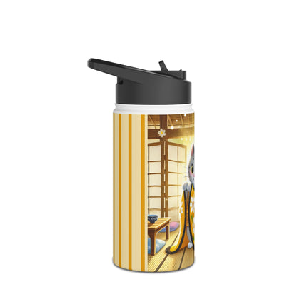 Playful Kitten in the Tea Room Stainless Steel Water Bottle, Standard Lid