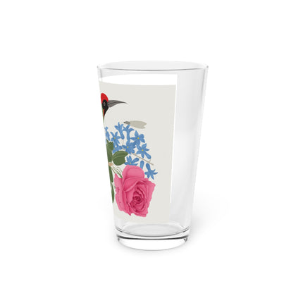 Woodpecker & Rose Pint Glass – Vibrant Spring & Bold Beauty