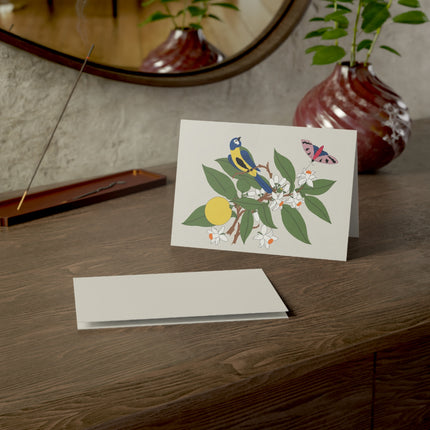 Blue Tit & Butterfly Greeting Card – Elegant Charm & Springtime Grace