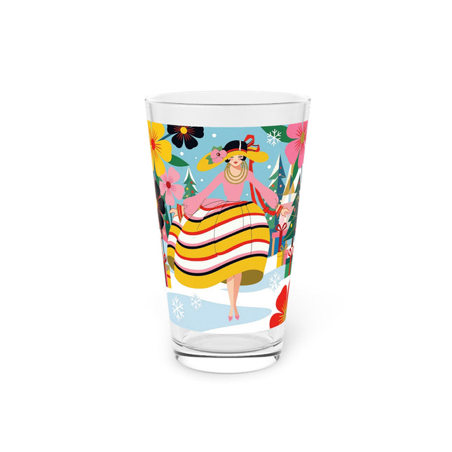 🌼🎄 The Christmas Blossom Belle Pint Glass – Colorful Art Deco Holiday Fantasy
