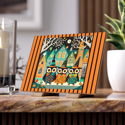 Night of the Trick-or-Treating Owlets Ceramic Tile