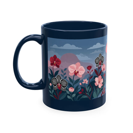 🖤🌸 The Lady Of The Striped Orchid Garden Ceramic Mug – Art Deco Fashion Elegance