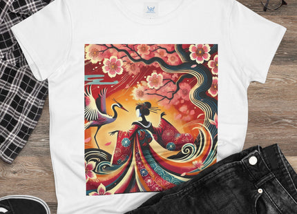Fairy and Stork Beneath the Cherry Blossoms Cotton Tee