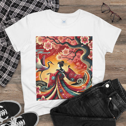 Fairy and Stork Beneath the Cherry Blossoms Cotton Tee