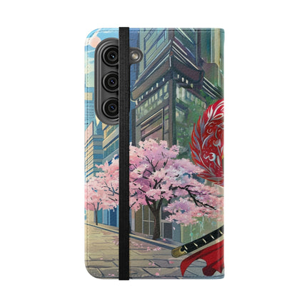 🦁🦊⚔️ Cyberpunk Lion Samurai Flip Case – Futuristic Honor & Kitsune Spirit