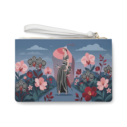 🌸🖤 The Striped Orchid Promenade Clutch Bag – Art Deco Floral Fashion