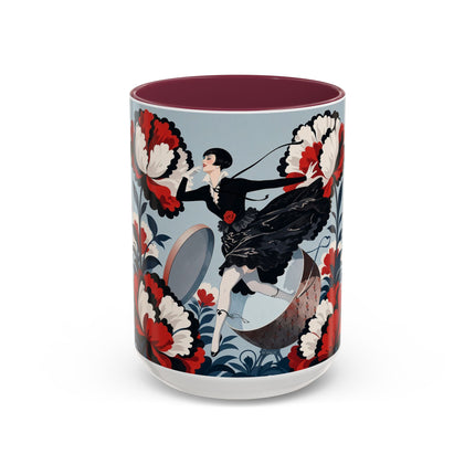 ❤️🌺 The Scarlet Blossom Dancer Colorful Mug – Art Deco Fashion Whimsy
