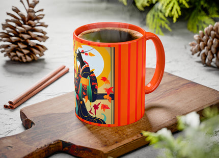 Black Cat in Kimono Colorful Mugs, 11oz