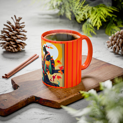 Black Cat in Kimono Colorful Mugs, 11oz