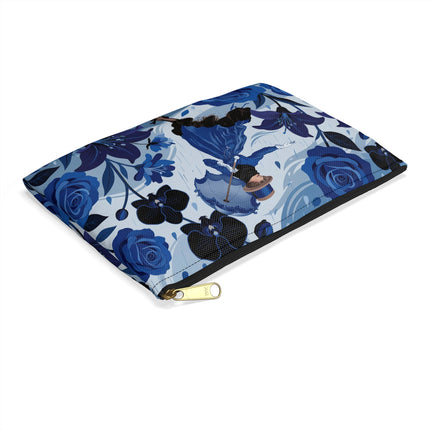 ☔💙 The Blue Rain Promenade Accessory Pouch – Art Deco Floral Fashion