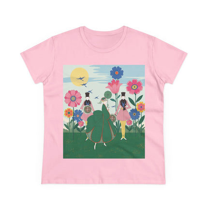 🌸🎩 The Lady Of The Giant Flower Garden Cotton Tee – Art Deco Floral Promenade
